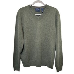 Allen Solly Mens V-Neck Sweater L Green 100% Cashmere Knit Quiet Luxury Preppy